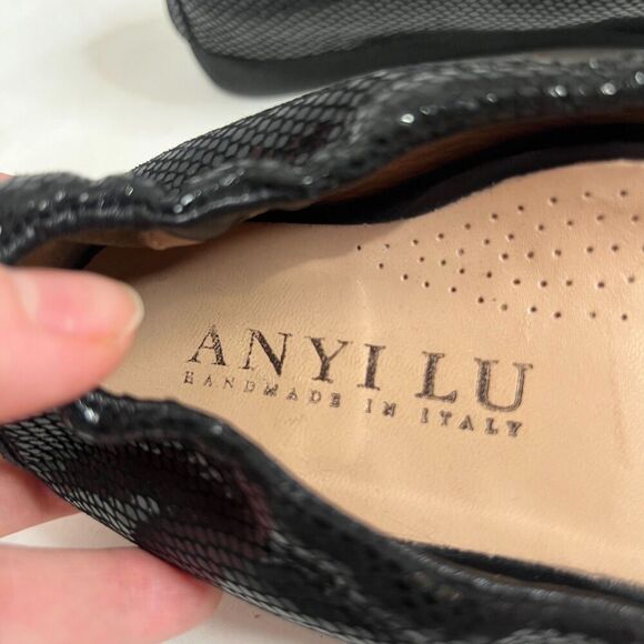 Anyi Lu Harmony Peep Toe Ballet Flat Black Snakeskin Leather Size 36.5 EU 6.5 US - Picture 5 of 7